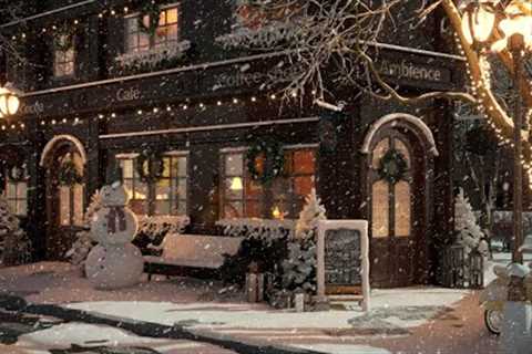 White Snow at Coffee Shop Ambience with Relaxing Smooth Jazz Music and Snow Falling