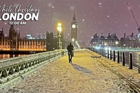 Midnight Snowfall in Westminster, London - 4K Walking tour of London in the Winter Snow
