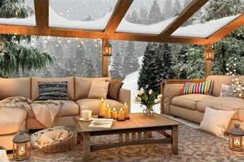 Winter Day in Cozy Terrace Ambience with 8 hours Relaxing Falling Snow Sounds for Sleep or Study