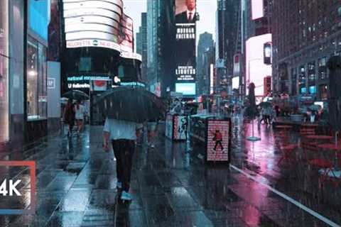 Walking in Thunderstorm in Manhattan, New York  | Times Square Rain Ambience