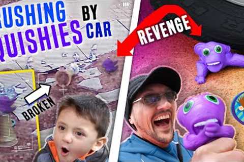 SQUISHY MONKEY vs CAR!!  CAUGHT HIM BREAKING STUFF ON SECURITY CAMERA!!  FV FAMILY Crushing Things