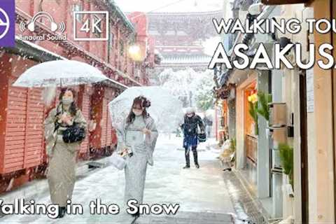 [4K ASMR] Asakusa Heavy Snow Walk in Tokyo - Snow view of the temple Japan [Walking Tour]