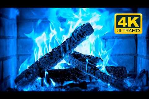 🔥🎃 Halloween Fireplace 4K (12 HOURS). Blue Fireplace with Crackling Fire Sounds. Magic Fireplace