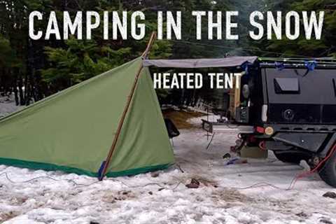 snow camping in the New Zealand mountains in a heated tent with Oi the dog and Josh James &..