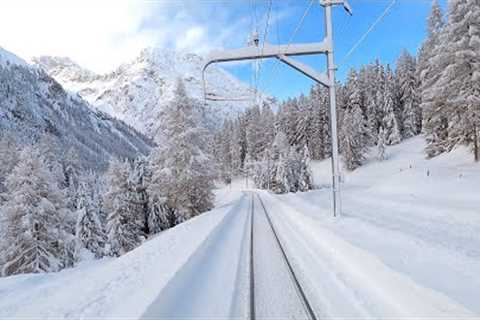★ 4K 🇨🇭Samedan - Albulabahn - Chur; cab ride after over 1 meter snowfall [12.2020